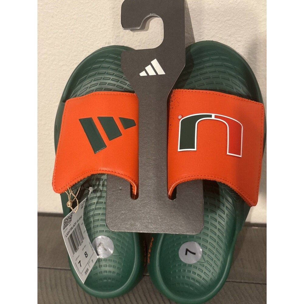 adidas Miami Hurricanes Lightblaze Slide Slippers Green/Orange Men’s Size 7